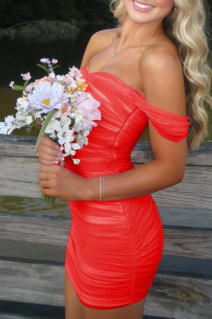 Fuchsia Bodycon Off the Shoulder Ruched Mini Party Dress