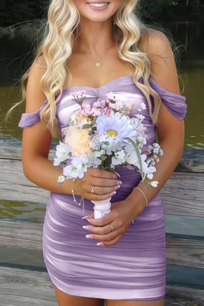 Fuchsia Bodycon Off the Shoulder Ruched Mini Party Dress