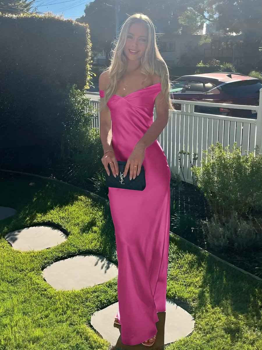 Aqua Mermaid Off The Shoulder Sheath Satin Long Prom Dress - BMBRIDAL
