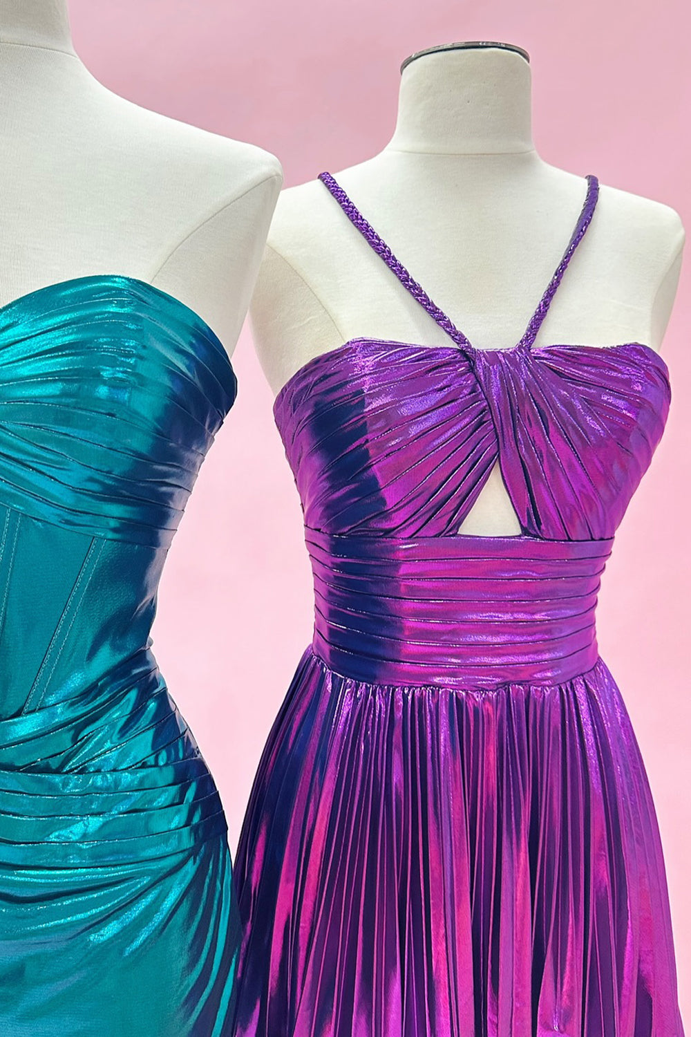 Fuchsia Metallic Spaghetti Straps Pleated A-Line Short Homecoming Dress