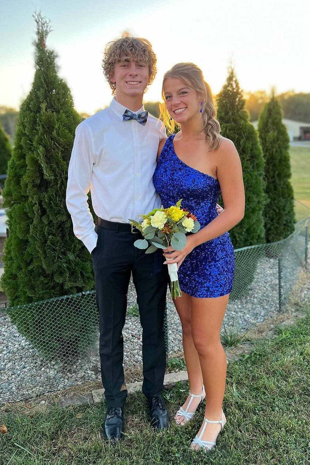 Fuchsia Sequins One Shoulder Homecoming Dress