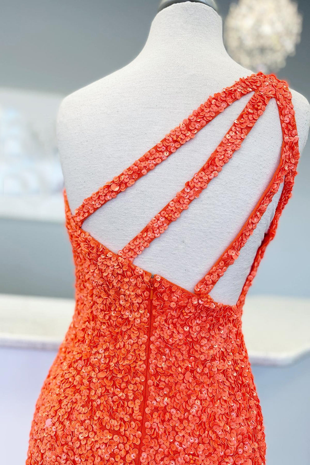 Fuchsia Sequins One Shoulder Homecoming Dress