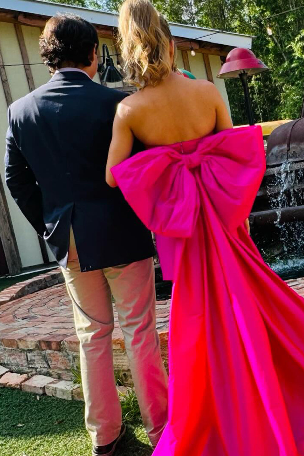 Fuchsia Strapless Bodycon Homecoming Dress with Bow