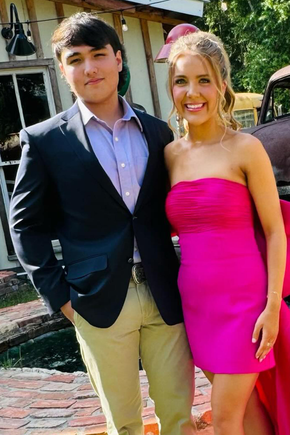 Fuchsia Strapless Bodycon Homecoming Dress with Bow