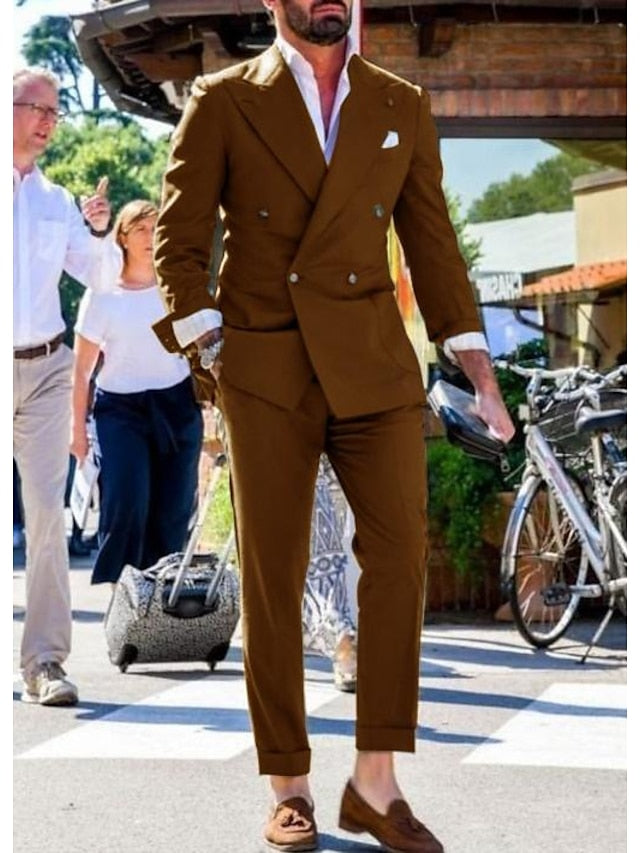 Double-Breasted Two-Button Wedding Suit For Men Tailored Fit 2-Piece Set-BMbridal