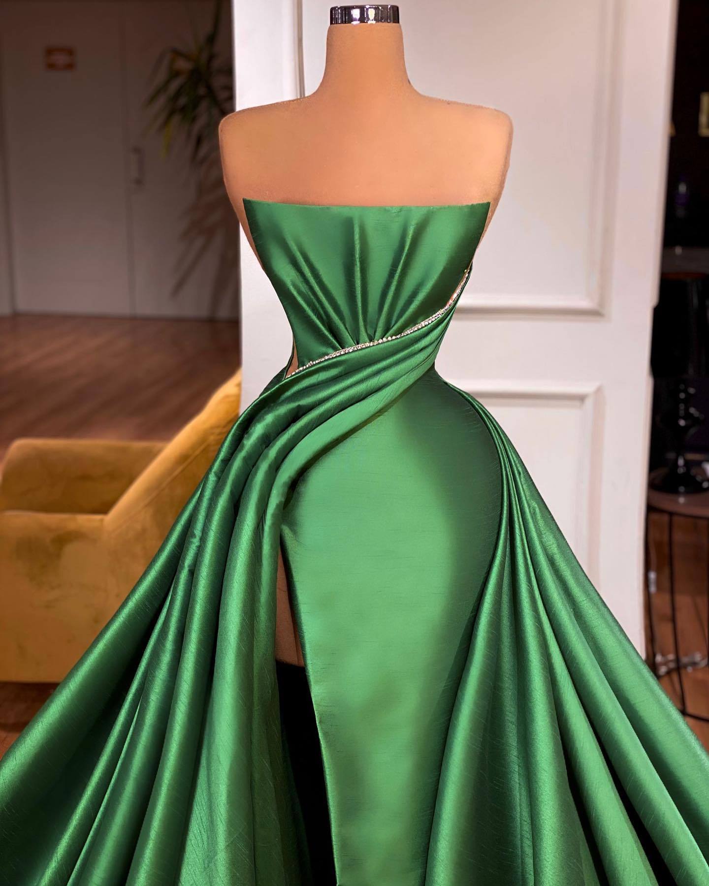 Glamorous Long A-line Strapless Split Front Sleeveless Prom Dress-BMbridal.com
