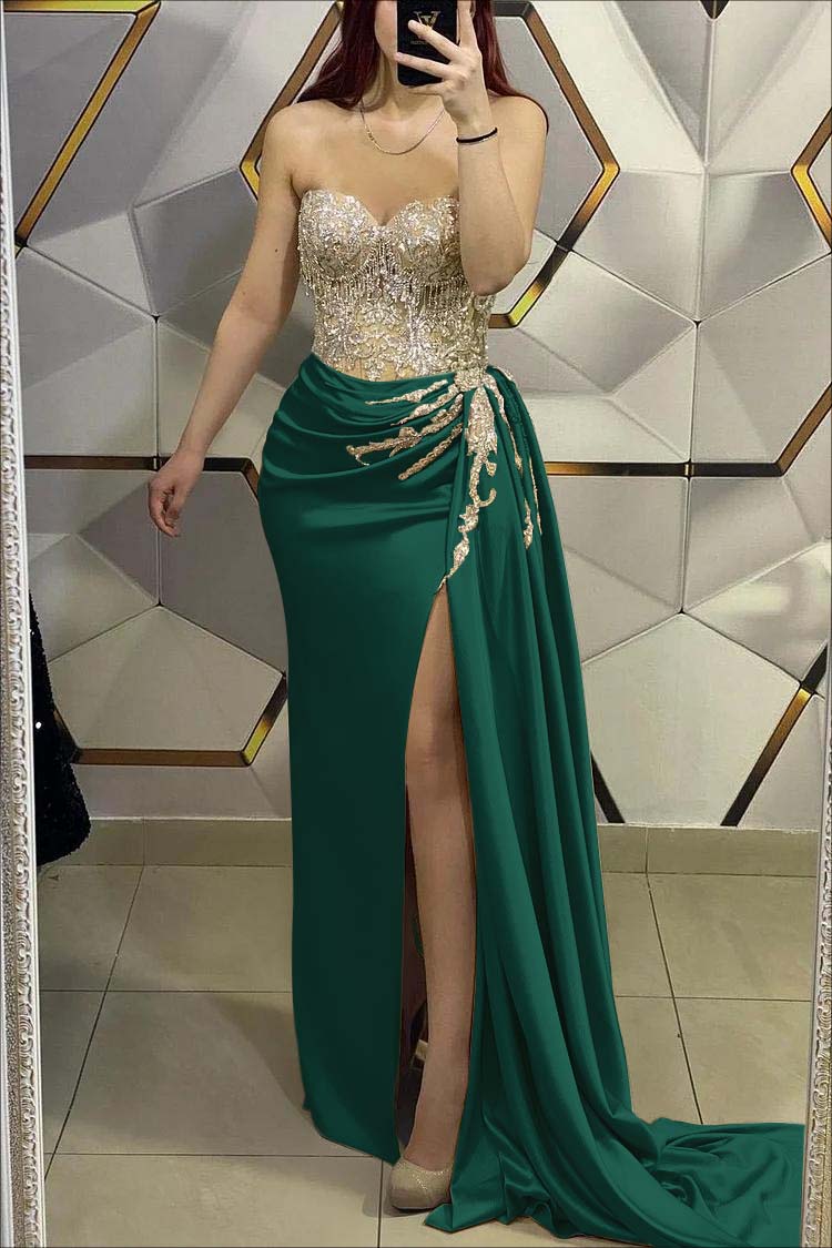 Bmbridal Sweetheart Mermaid Prom Dress Slit Long With Appliques-BMbridal