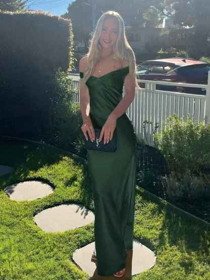 Aqua Mermaid Off The Shoulder Sheath Satin Long Prom Dress