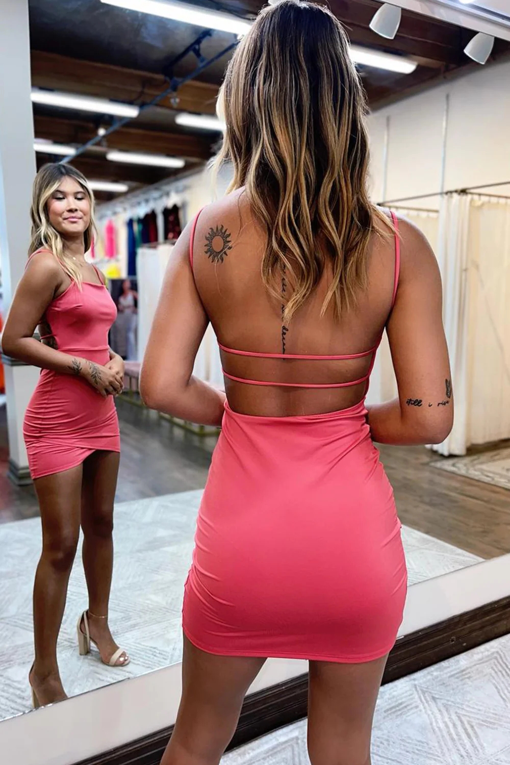 Simple Blush Open Back Tight Short Homecoming Dress-BMbridal
