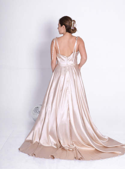 High Split Shiny Floor-Length Dresses with Spaghetti Straps-BMbridal