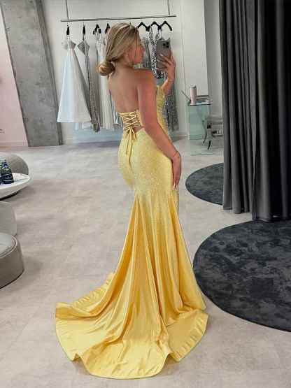 Hot Pink Mermaid Strapless Long Prom Dress with Beads