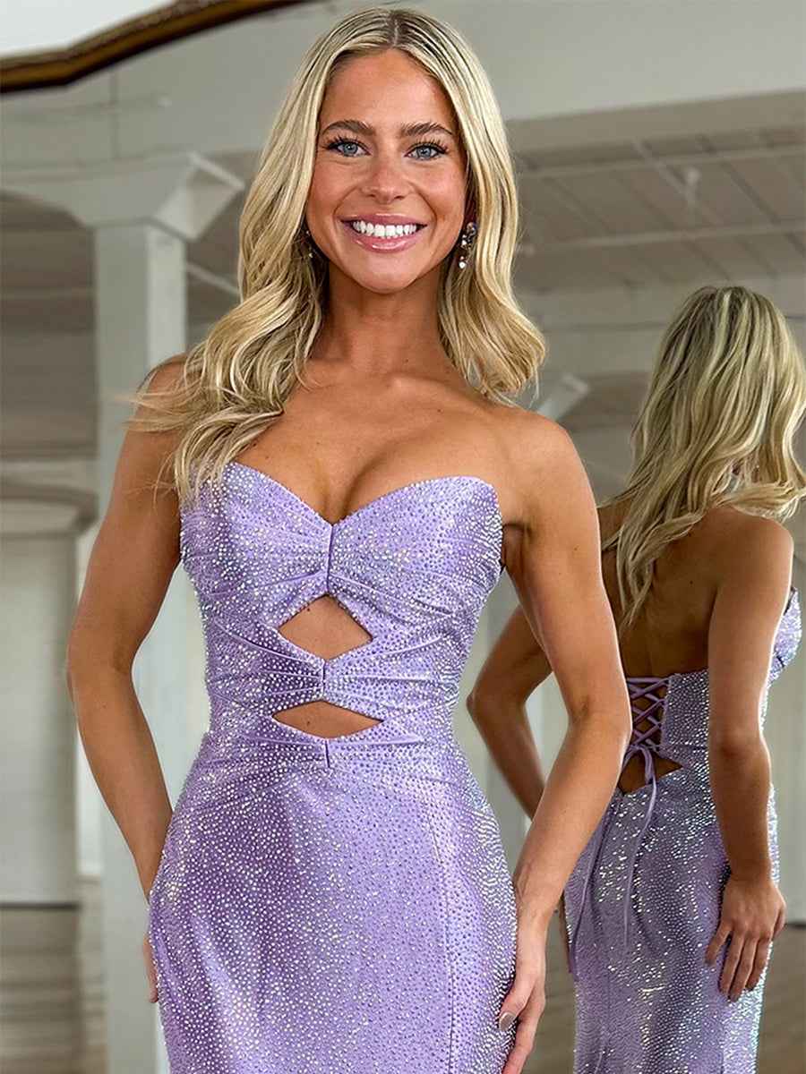 Hot Pink Mermaid Strapless Long Prom Dress with Beads