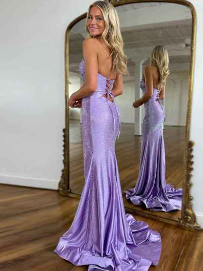 Hot Pink Mermaid Strapless Long Prom Dress with Beads