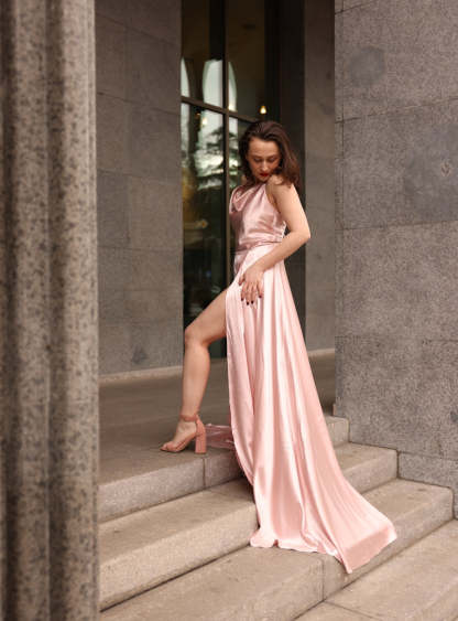 High Split Shiny Floor-Length Dresses with Spaghetti Straps-BMbridal