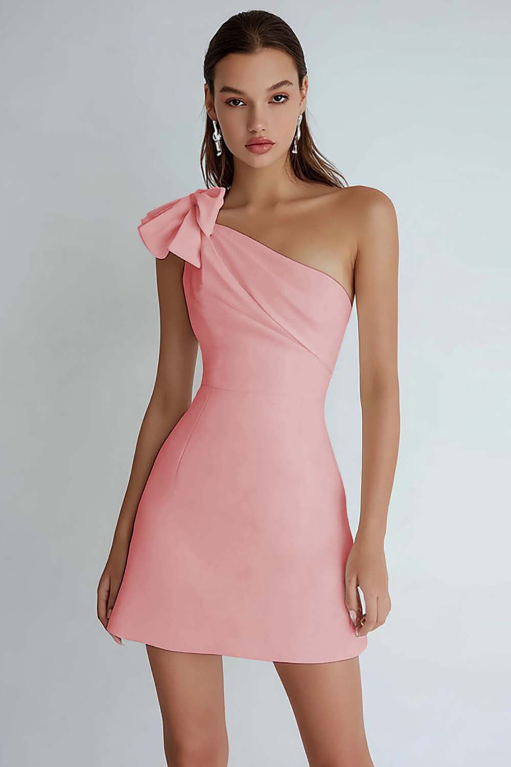 Ivory Satin A Line One Shoulder Short Homecoming Dress with Bow