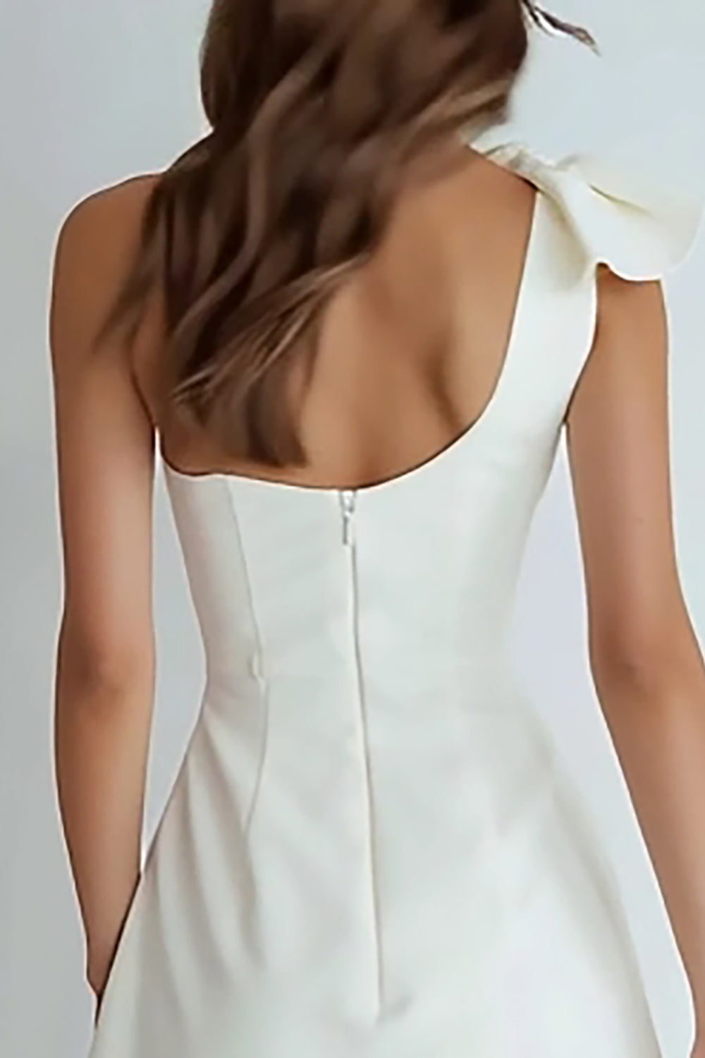Ivory Satin A Line One Shoulder Short Homecoming Dress with Bow
