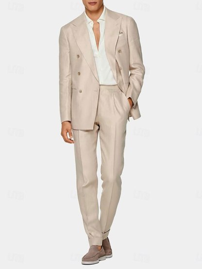 Double-Breasted Six-Button Two-Piece Wedding Suit For Men Standard Fit-BMbridal