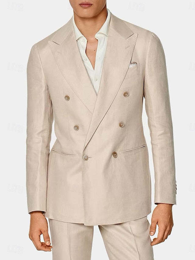Double-Breasted Six-Button Two-Piece Wedding Suit For Men Standard Fit-BMbridal