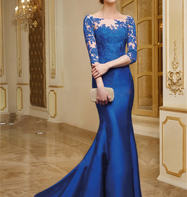 Long-Sleeved Mermaid/Trumpet Mother of the Bride Lace Dresses-BMbridal
