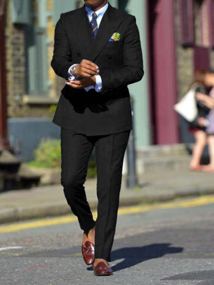 Double-Breasted Six-Button Two-Piece Wedding Suits For Men In Solid Colors-BMbridal