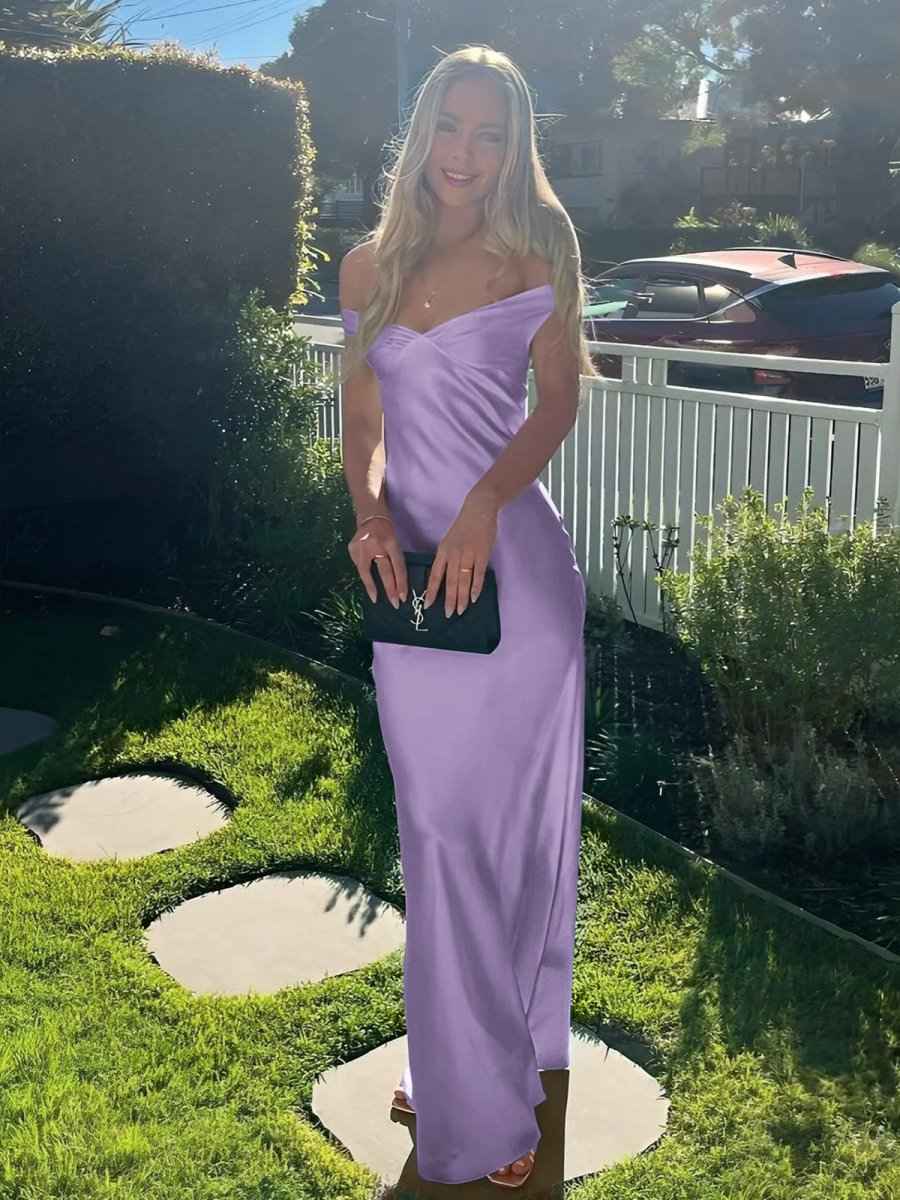 Aqua Mermaid Off The Shoulder Sheath Satin Long Prom Dress - BMBRIDAL