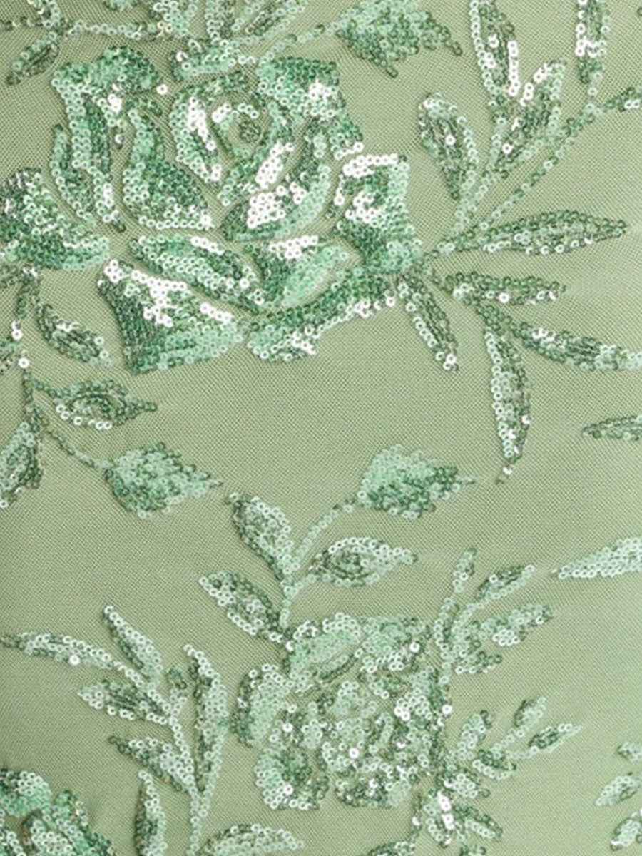 Lavender Square Neckline Floral Sequin Column Prom Dress with Wide Straps