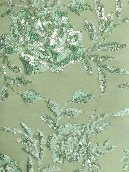 Lavender Square Neckline Floral Sequin Column Prom Dress with Wide Straps