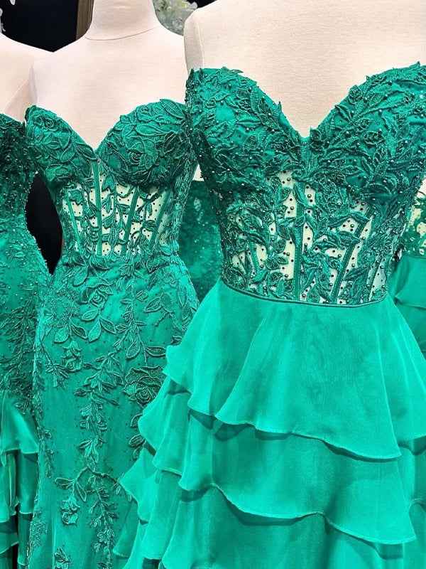 Light Blue A-Line Sweetheart Long Tiered Prom Dress with Slit