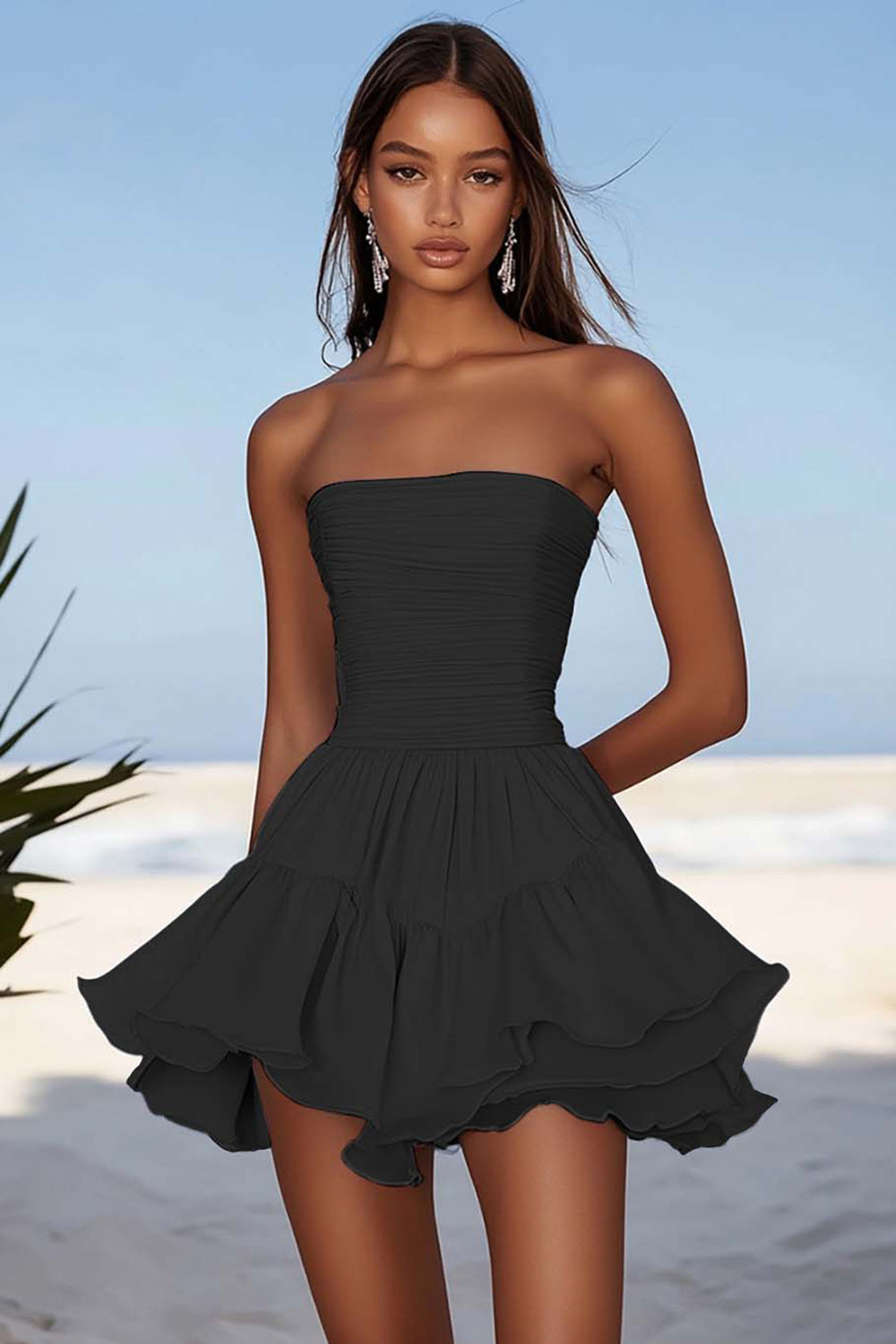 Light Blue Chiffon Ruched Short Homecoming Dress with Ruffles
