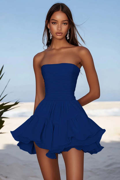 Light Blue Chiffon Ruched Short Homecoming Dress with Ruffles