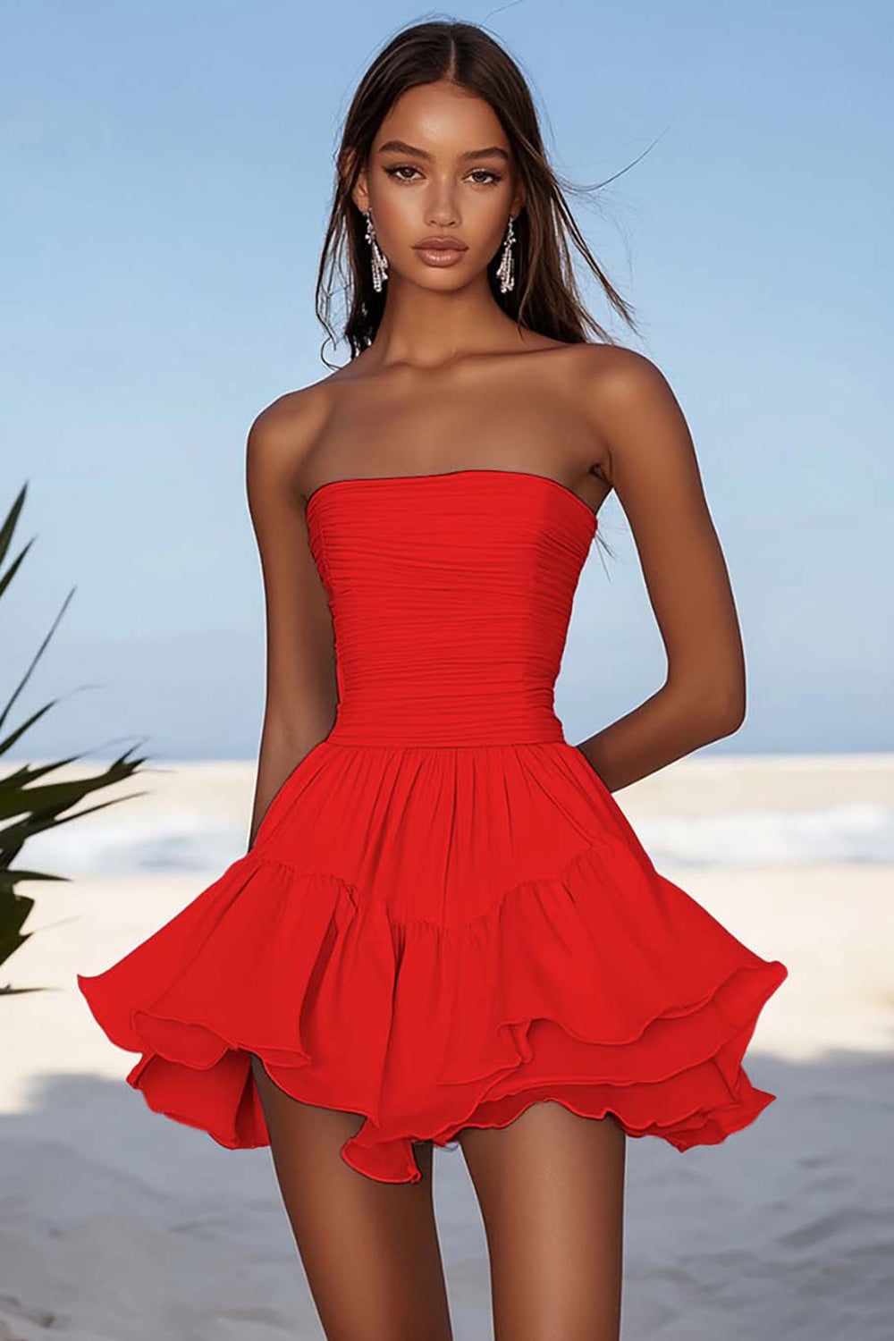 Light Blue Chiffon Ruched Short Homecoming Dress with Ruffles