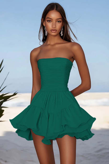 Light Blue Chiffon Ruched Short Homecoming Dress with Ruffles