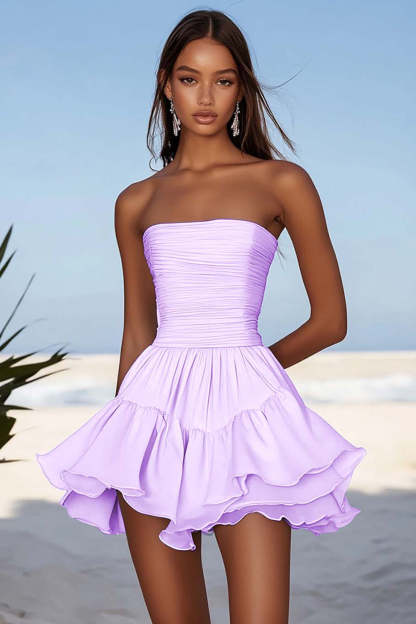 Light Blue Chiffon Ruched Short Homecoming Dress with Ruffles