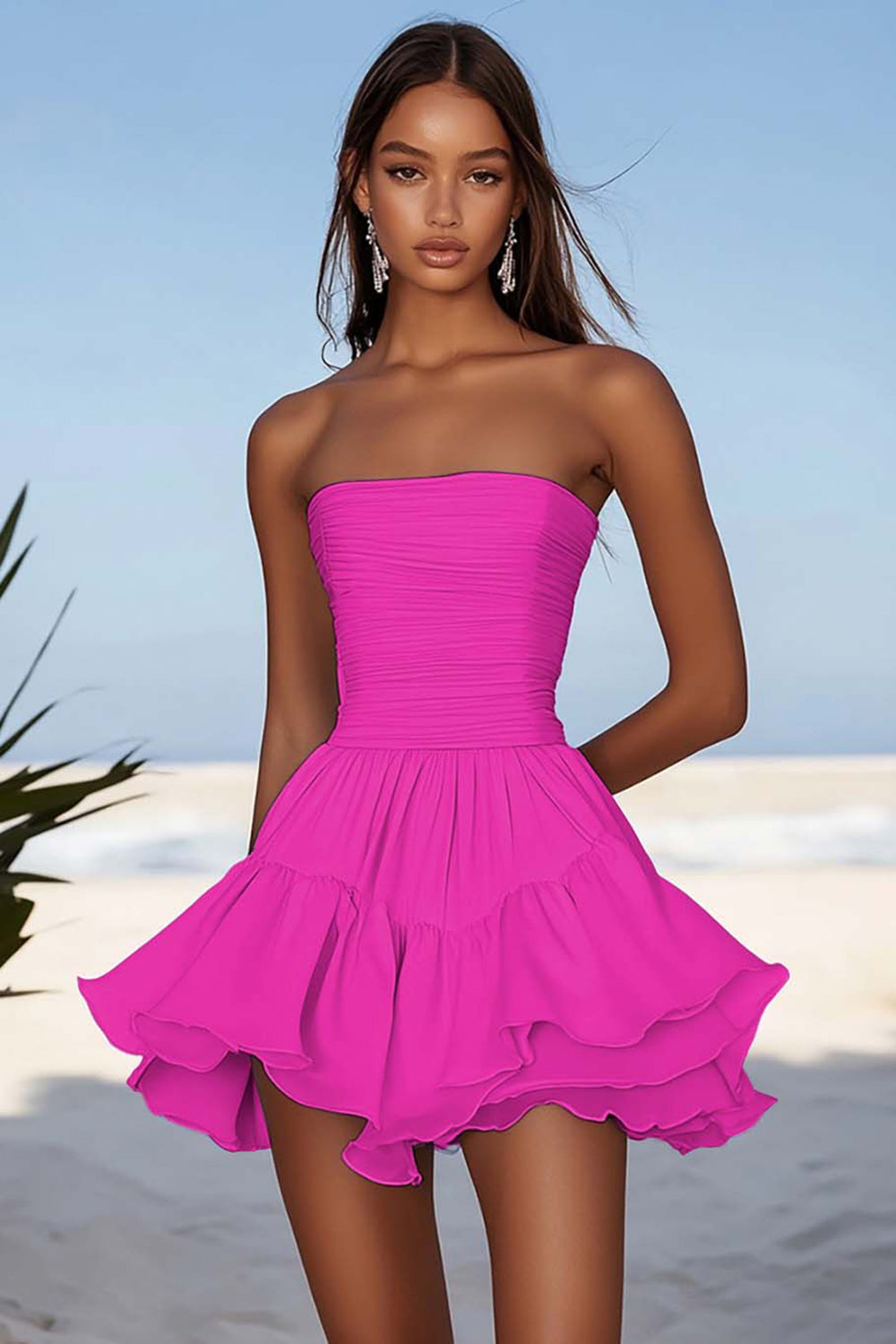 Light Blue Chiffon Ruched Short Homecoming Dress with Ruffles