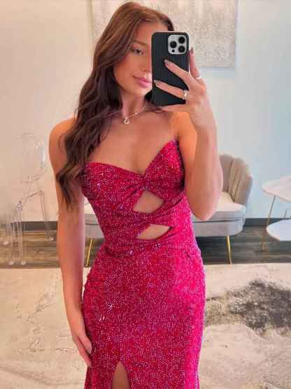 Light Yellow Mermaid Strapless Keyholes Prom Dress with Beads