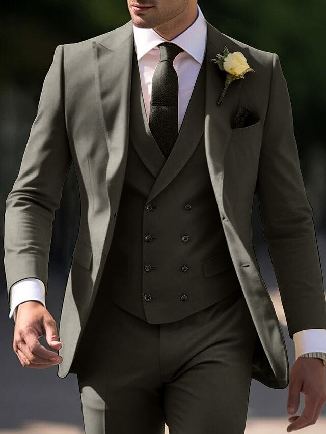 Three-Piece Tailored Fit Single-Breasted Wedding Suit For Men With Two Buttons-BMbridal