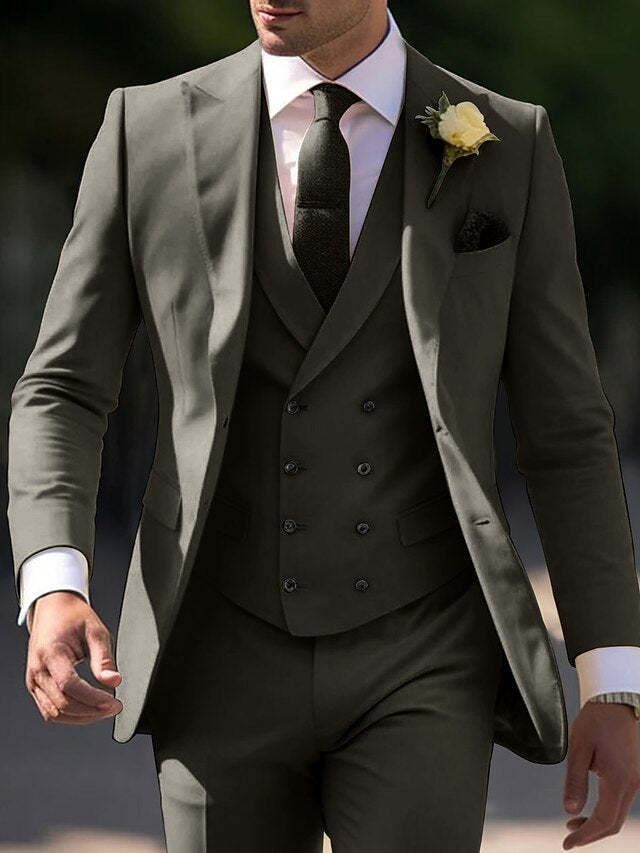 Three-Piece Tailored Fit Single-Breasted Wedding Suit For Men With Two Buttons-BMbridal
