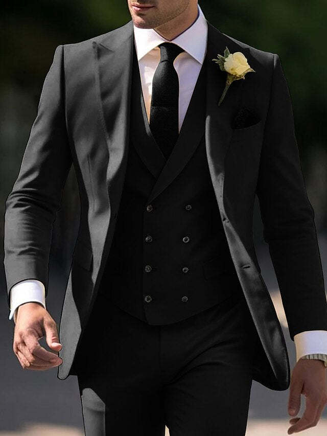 Three-Piece Tailored Fit Single-Breasted Wedding Suit For Men With Two Buttons-BMbridal