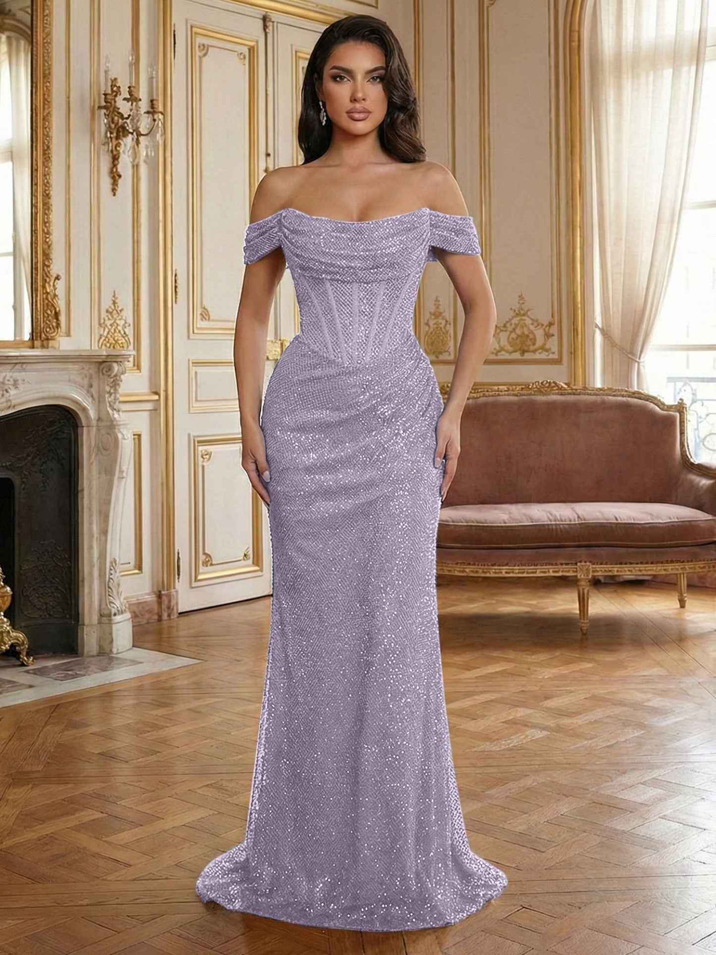 Red Off-The-Shoulder Sequined Corset Mermaid Long Prom Dress