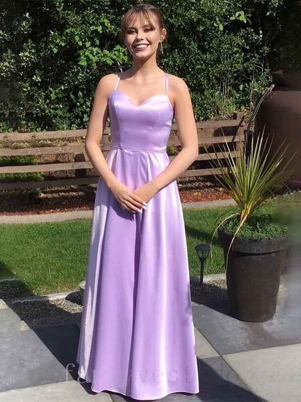 Lilac A-Line Spaghetti Strap Lace-up Back Satin Prom Dress