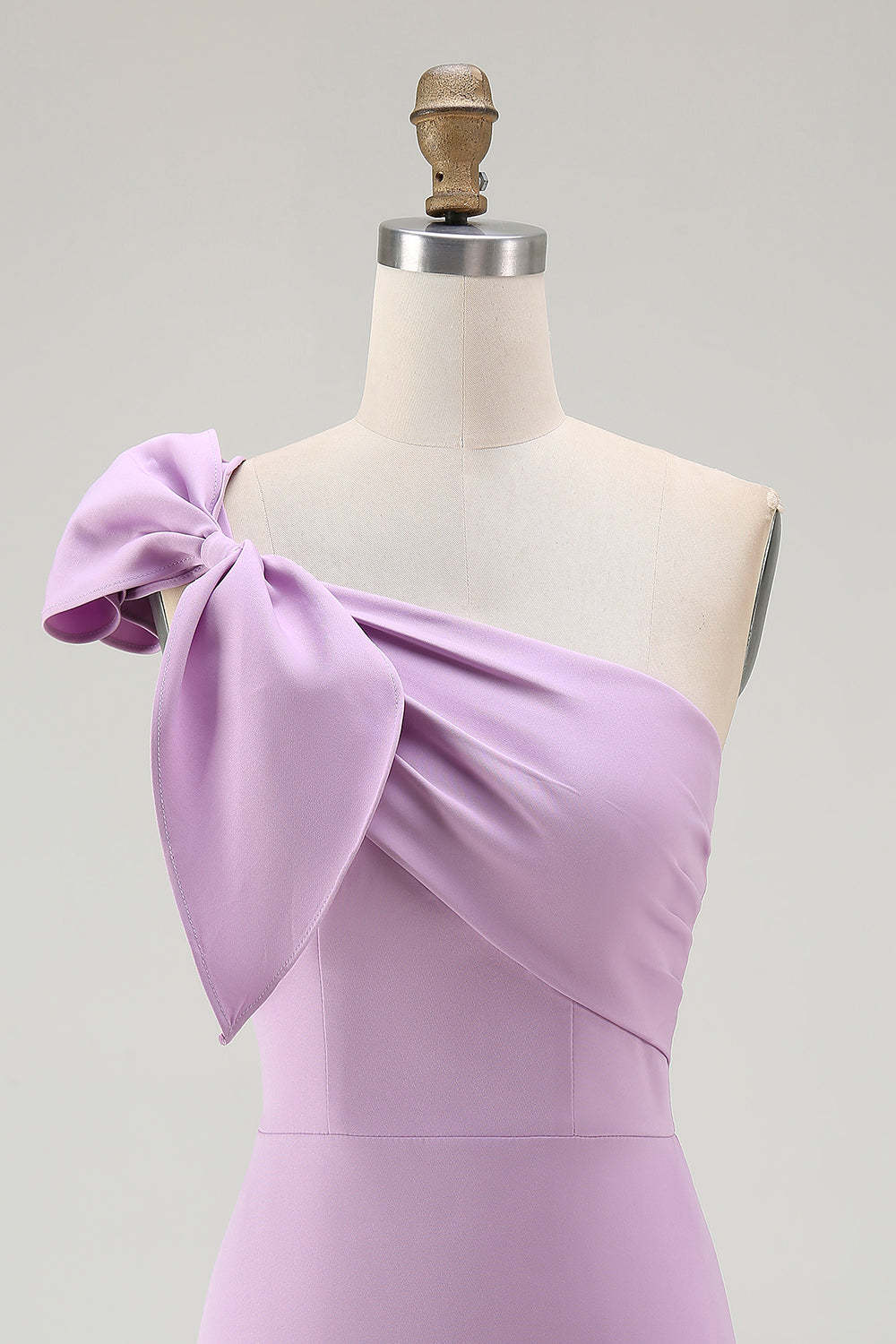 Lilac Satin One Shoulder Ruched Short Tight Homecoming Dress with Bow