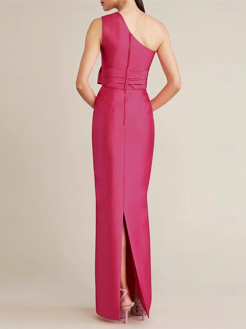 One-Shoulder Sleeveless Satin Wedding Guest Dress with Bow(s) and Pocket-BMbridal