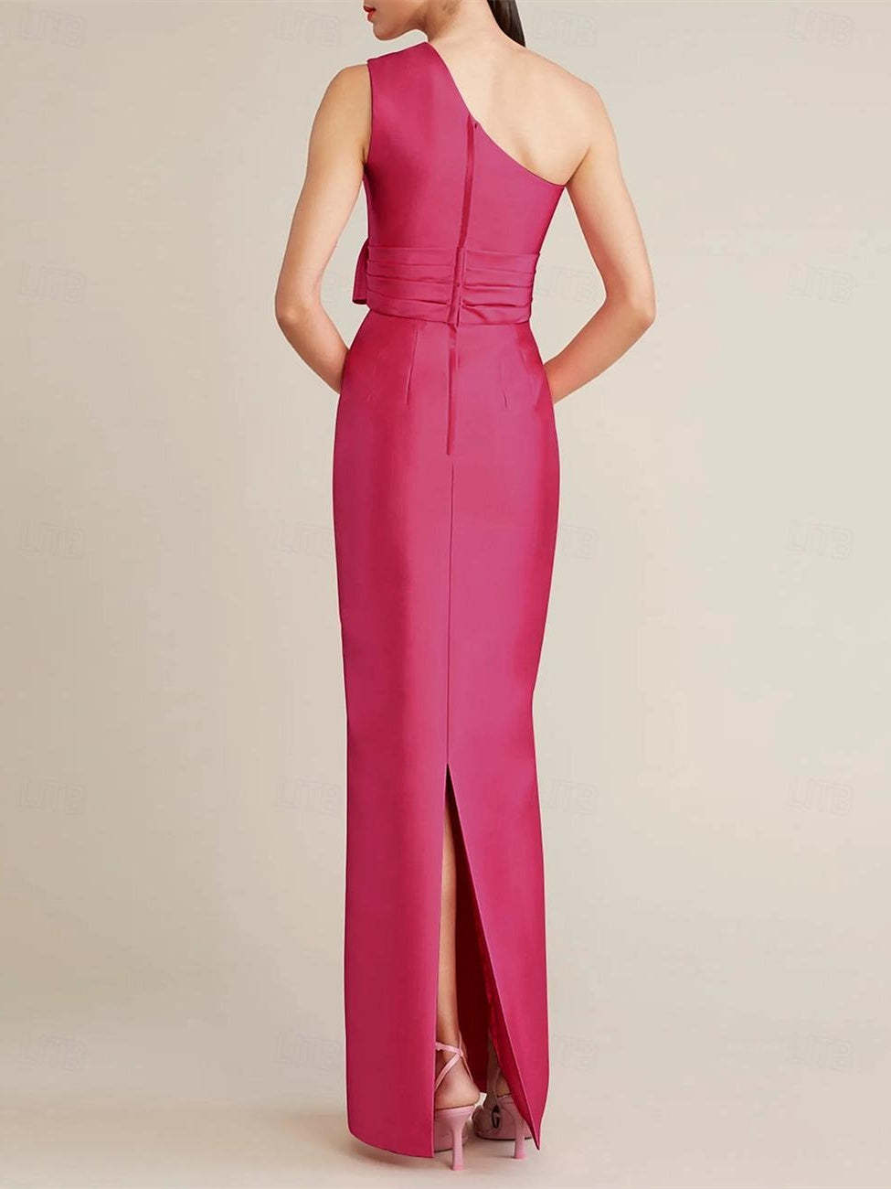 One-Shoulder Sleeveless Satin Wedding Guest Dress with Bow(s) and Pocket-BMbridal