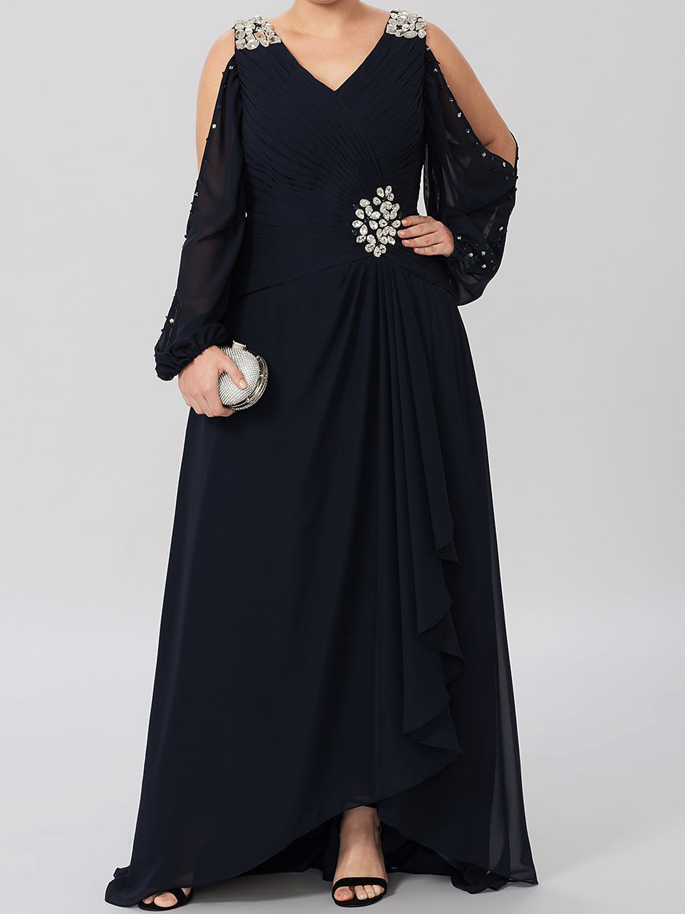 V-Neck A-Line Princess Gown for the Mother of the Bride Embellished with Rhinestones-BMbridal