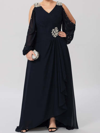 V-Neck A-Line Princess Gown for the Mother of the Bride Embellished with Rhinestones-BMbridal