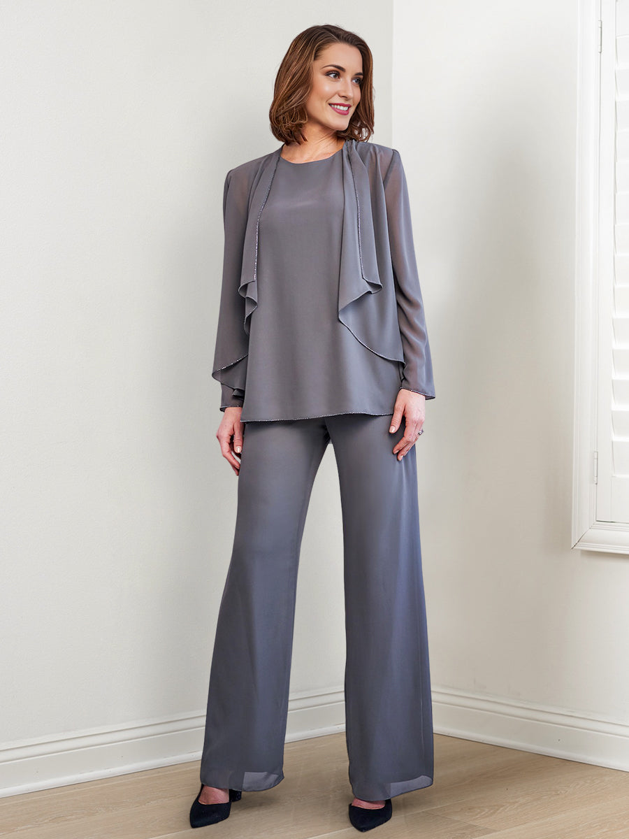 Long-Sleeve Chiffon Pantsuit with Jacket for the Mother of the Bride-BMbridal