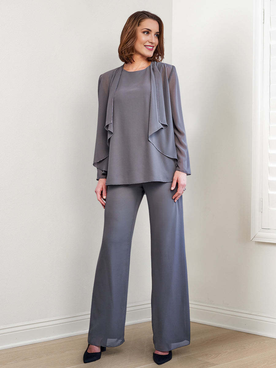 Long-Sleeve Chiffon Pantsuit with Jacket for the Mother of the Bride-BMbridal