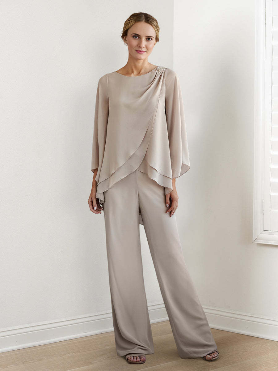 Long-Sleeve Chiffon Pantsuit for the Mother of the Bride
