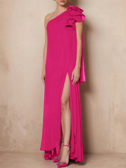 One-Shoulder Sleeveless A-Line Floor-Length Mother of the Bride Dress with Side Split-BMbridal
