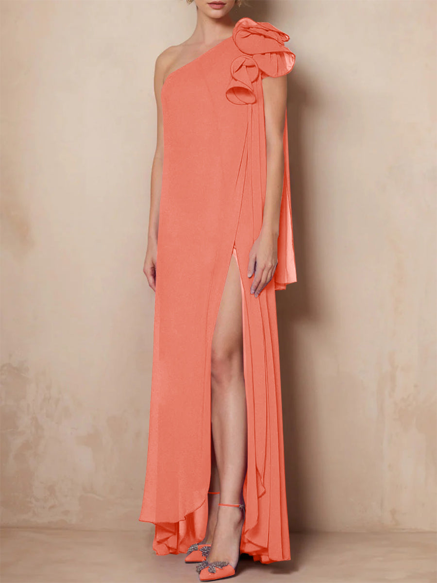 One-Shoulder Sleeveless A-Line Floor-Length Mother of the Bride Dress with Side Split-BMbridal